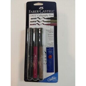Faber-Castell 3 PITT Calligraphy Pens Set 2.5mm Chisel Black Brown Magenta India